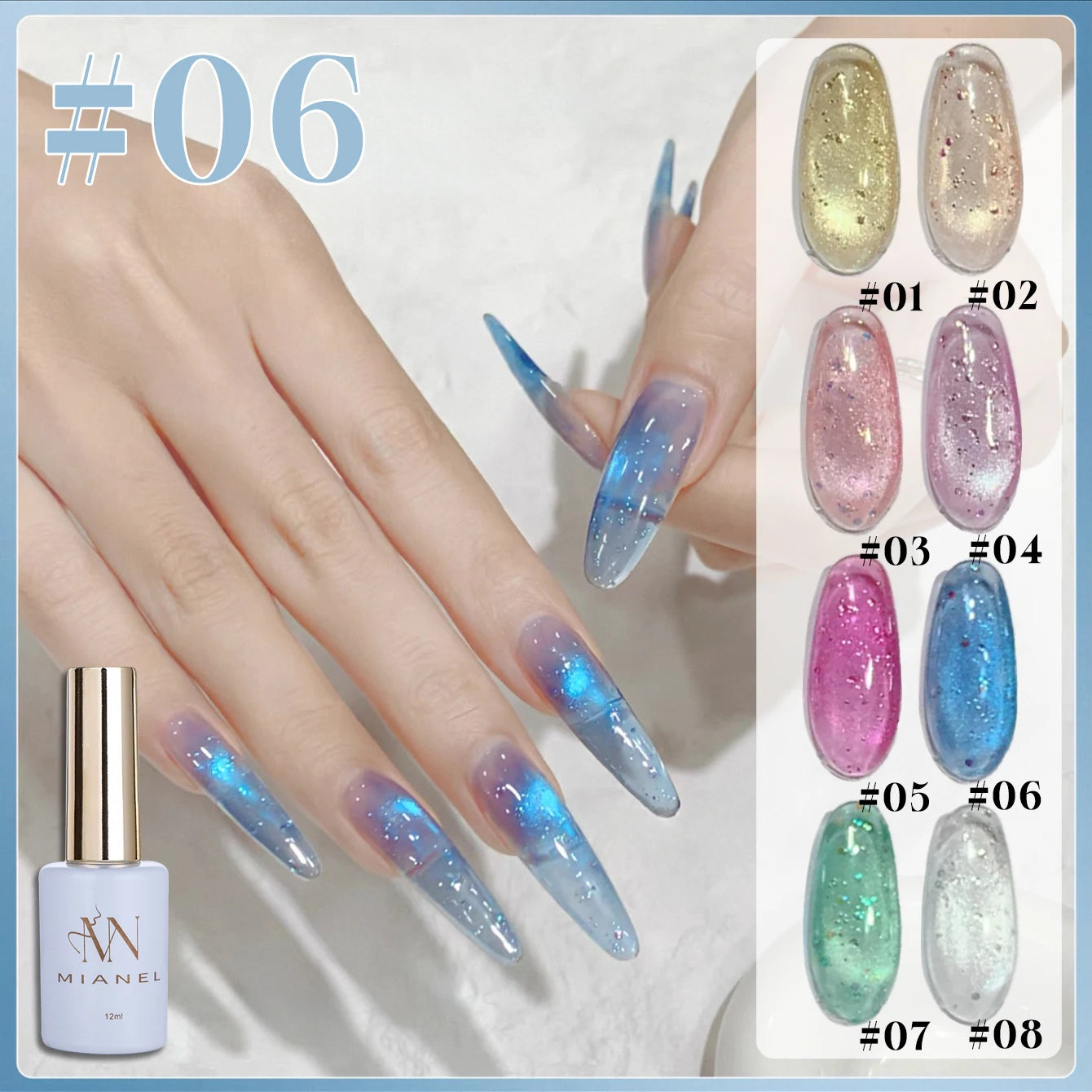 MIANEL 1-6pcs 12ML Summer Night Nail Supplies Shadow Star Sea Series Cat Eye Gel Nail Polish Nail Art Green Nails Blue Nails