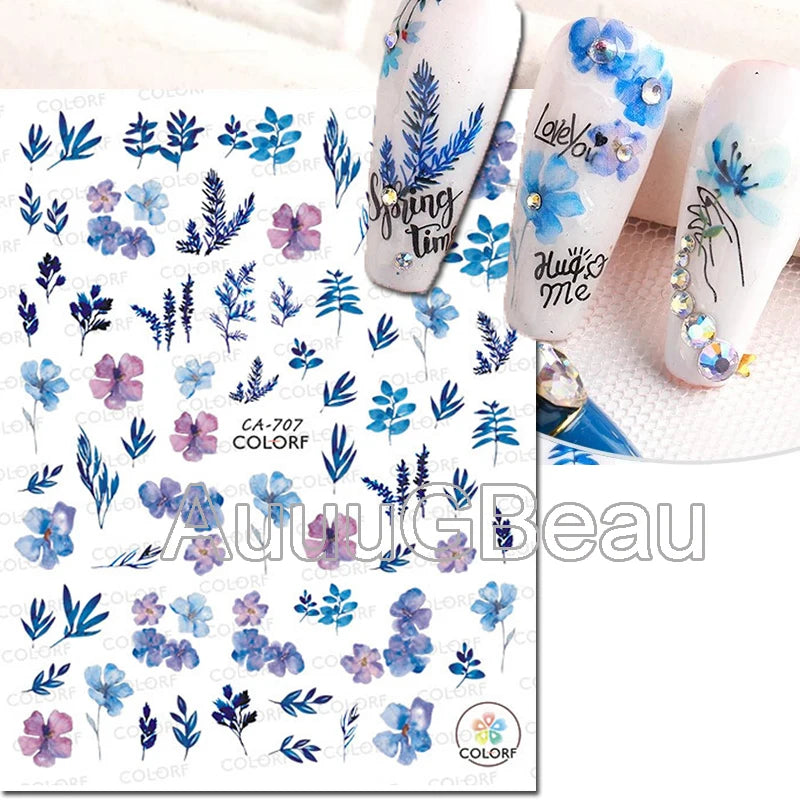 3d Nail Art Decals Geometric Lines Daisy Sunflowers Letters Adhesive Sliders Nail Stickers Decoration For Manicure