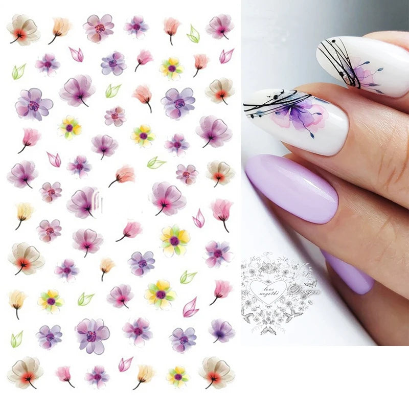 3d Nail Art Decals Geometric Lines Daisy Sunflowers Letters Adhesive Sliders Nail Stickers Decoration For Manicure