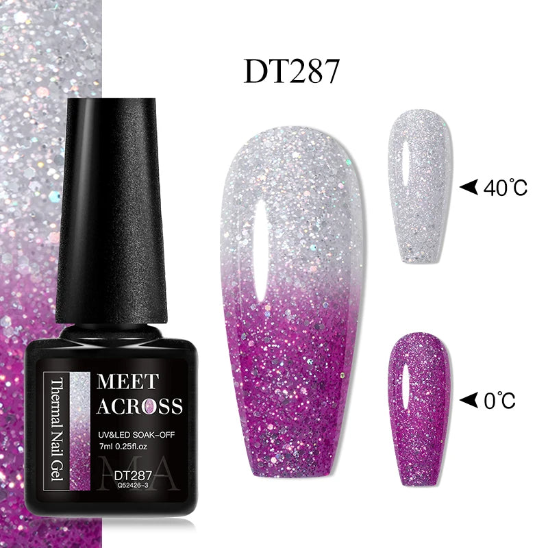 MEET ACROSS 7ml 36Colors Glitter Thermal Gel Nail Polish 3 Colors Changing Soak Off Gel Winter Semi Permanant Nail Art Varnish
