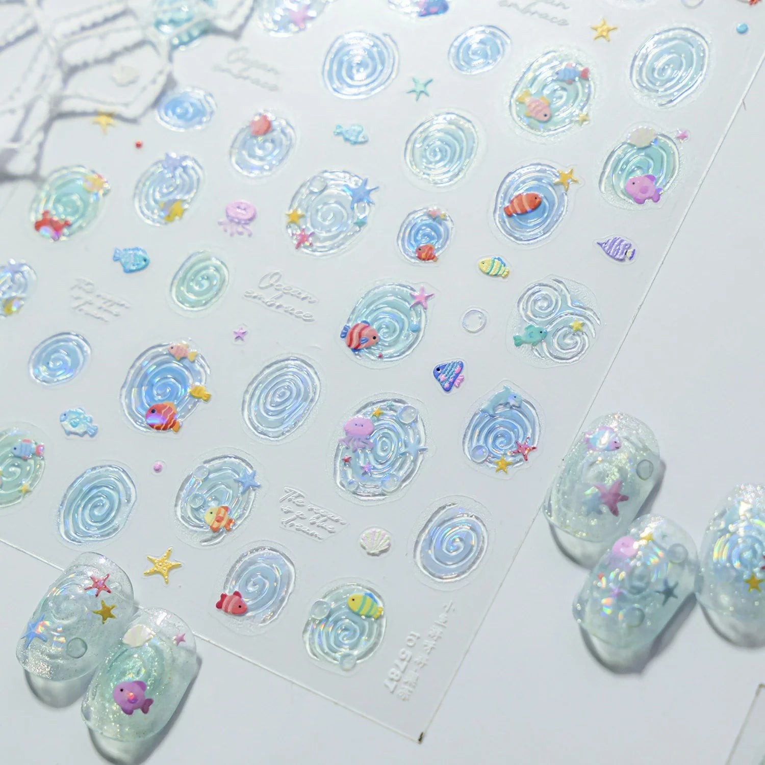 5D Summer Ocean Nail Stickers Seaside Vacation Colorful Fish Bubble Starfish Little Octopus Nail Decal Fresh Sea Manicure Decor