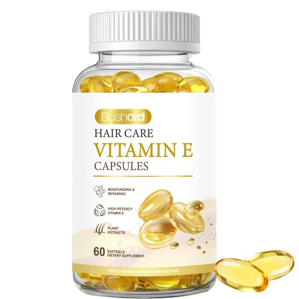 BushAid Hair Care Vitamin E Softgels with Biotin and Zinc for Healthy Hair Growth, Skin Hydration and Strong Nails, 60 Softgels