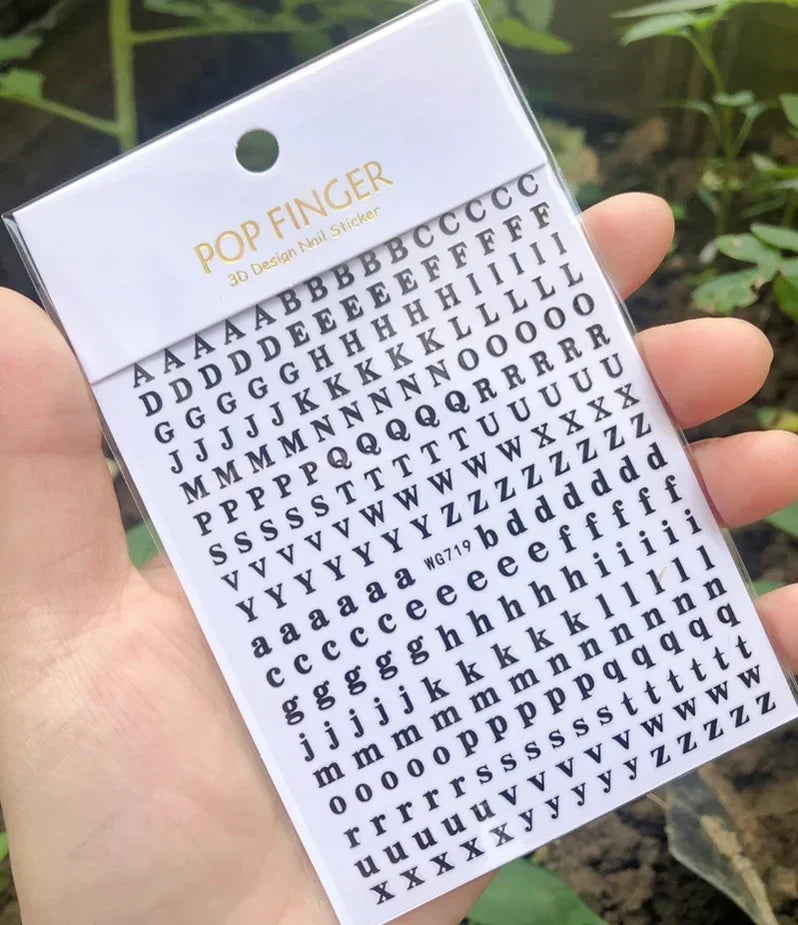 Numbers Decals Roman 26 English Alphabet 3D Self-adhesive Nail Art Decal Sticker Word Small Letter Nail Tattoos Decal Stickers