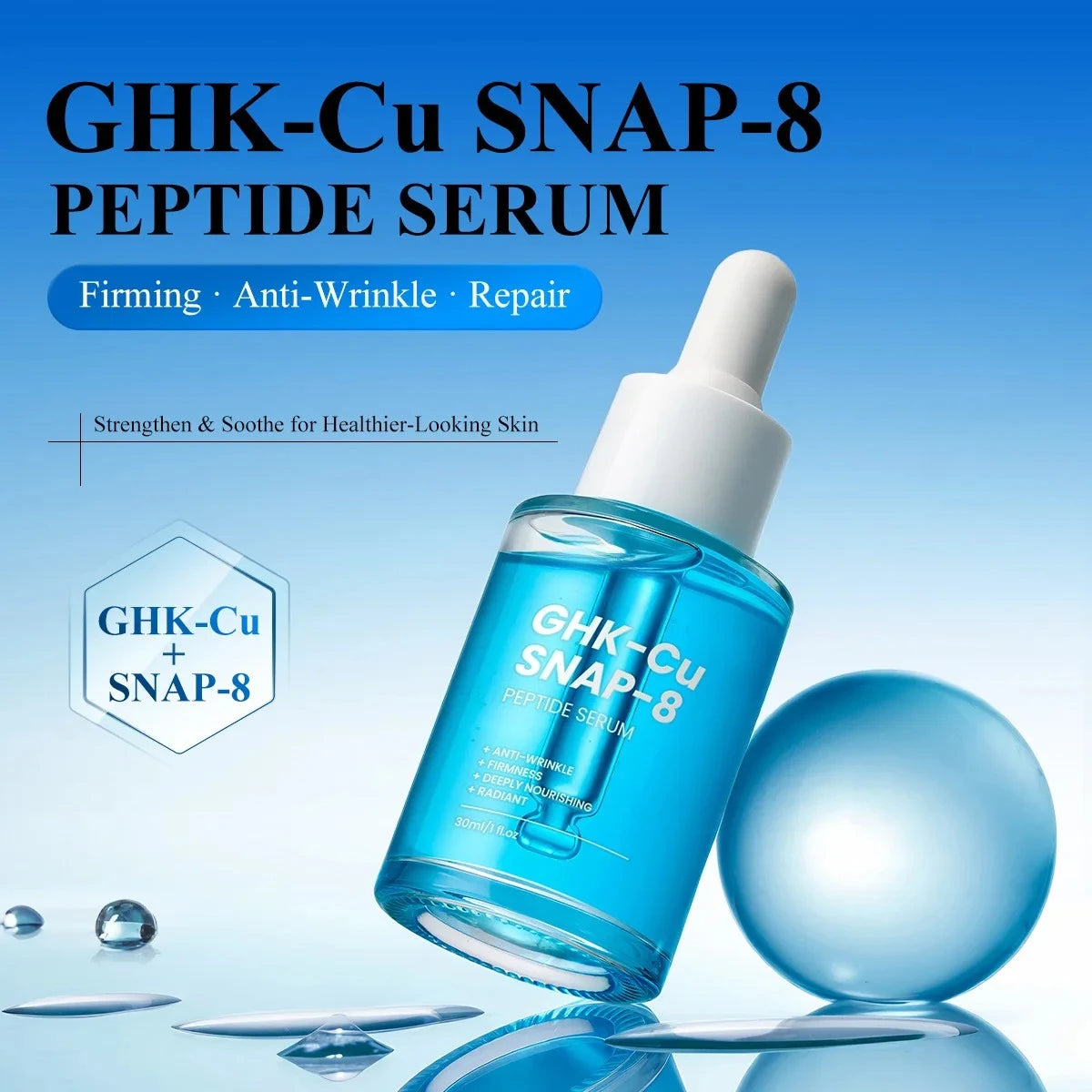 GHK-Cu Copper Peptide SNAP-8 Face Serum Anti Aging Wrinkle Lifting Firming Collagen Boost Hydrating Facial Essence
