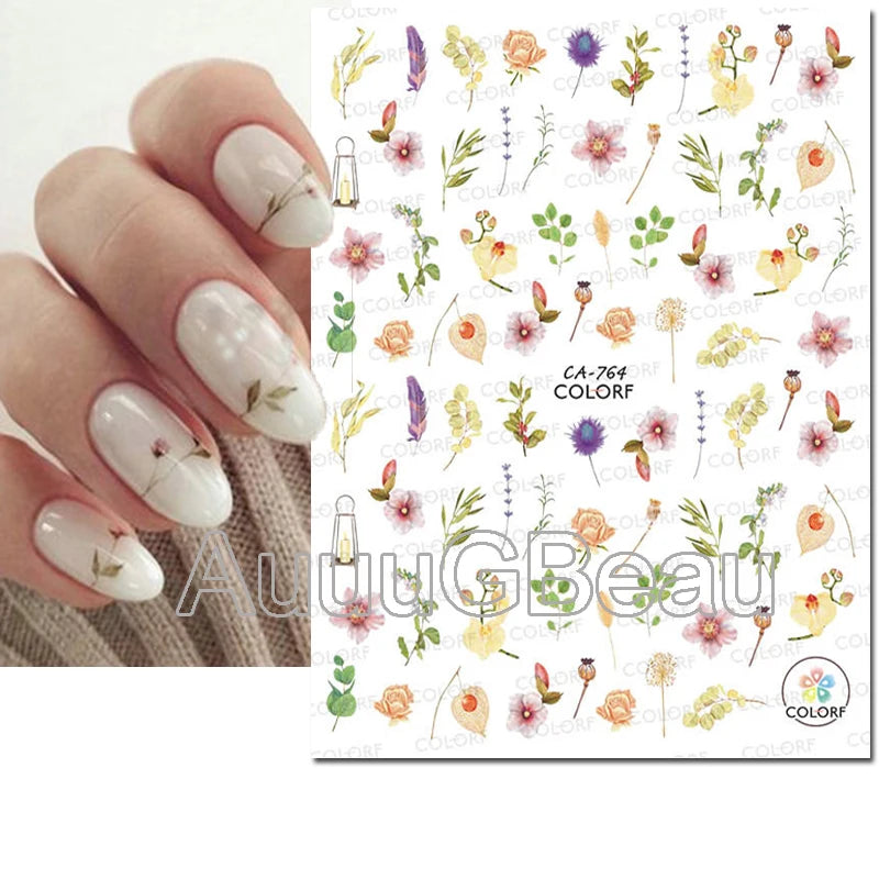 3d Nail Art Decals Geometric Lines Daisy Sunflowers Letters Adhesive Sliders Nail Stickers Decoration For Manicure