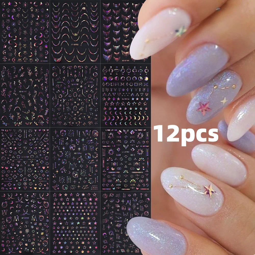 8/9/12/18Pcs New French Nail Stickers Guides DIY Nail Decors 3D Self-Adhesive White+Black Sliders Design Stencil DIY Manicure *&