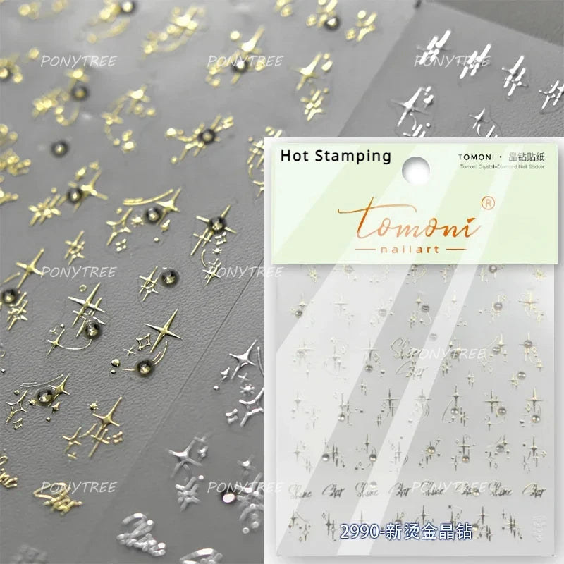 Geometric Lines Star Love Heart Chain Silver Gold Lava Letter Flower Growth Ring Number 5D DIY Nail Art Stickers Manicure Decals