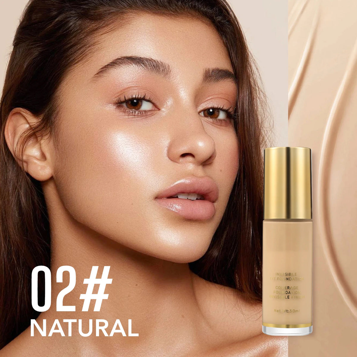 2 Pcs Liquid Foundation 3 Shades 30ml Ea. Natural Lightweight Full Coverage Long-Lasting Oil Control Concealer Base Makeup for All Skin Types