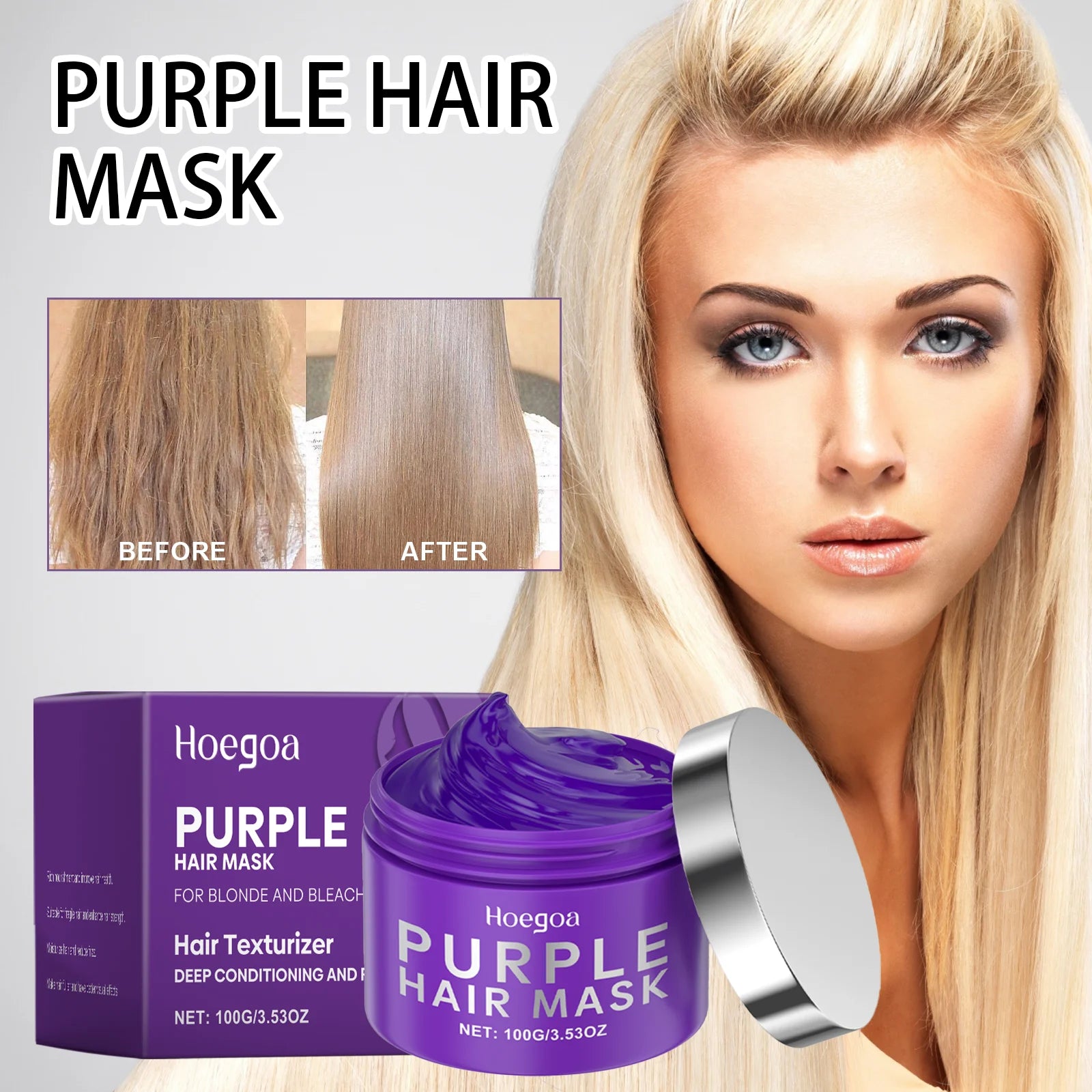 Purple Keratin Hair Mask Protein Repair Treatment For Blonde Bleached Hair Deep Hydration Nourishing Damaged Dry Frizzy Hair