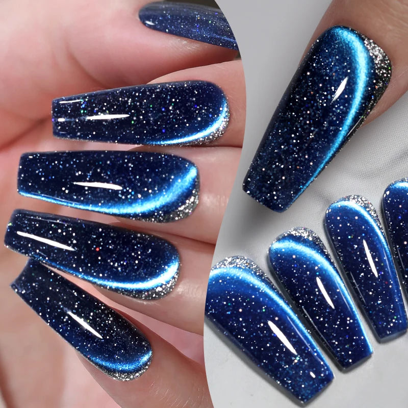 BORN PRETTY 1 Bottle 10ml Blue Reflective Glitter Cat Magnetic Gel Polish Ultra Shine Soak Off UV Nail Art Varnish Manicure