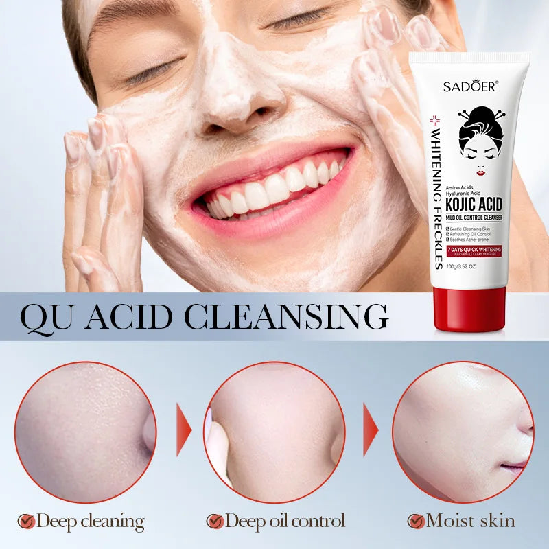 SADOER Kojic Acid Facial Cleanser Anti Wrinkle Face Wash Foam Facial Cleansing Mossee Moisturizing Brightening Facial Skin Care