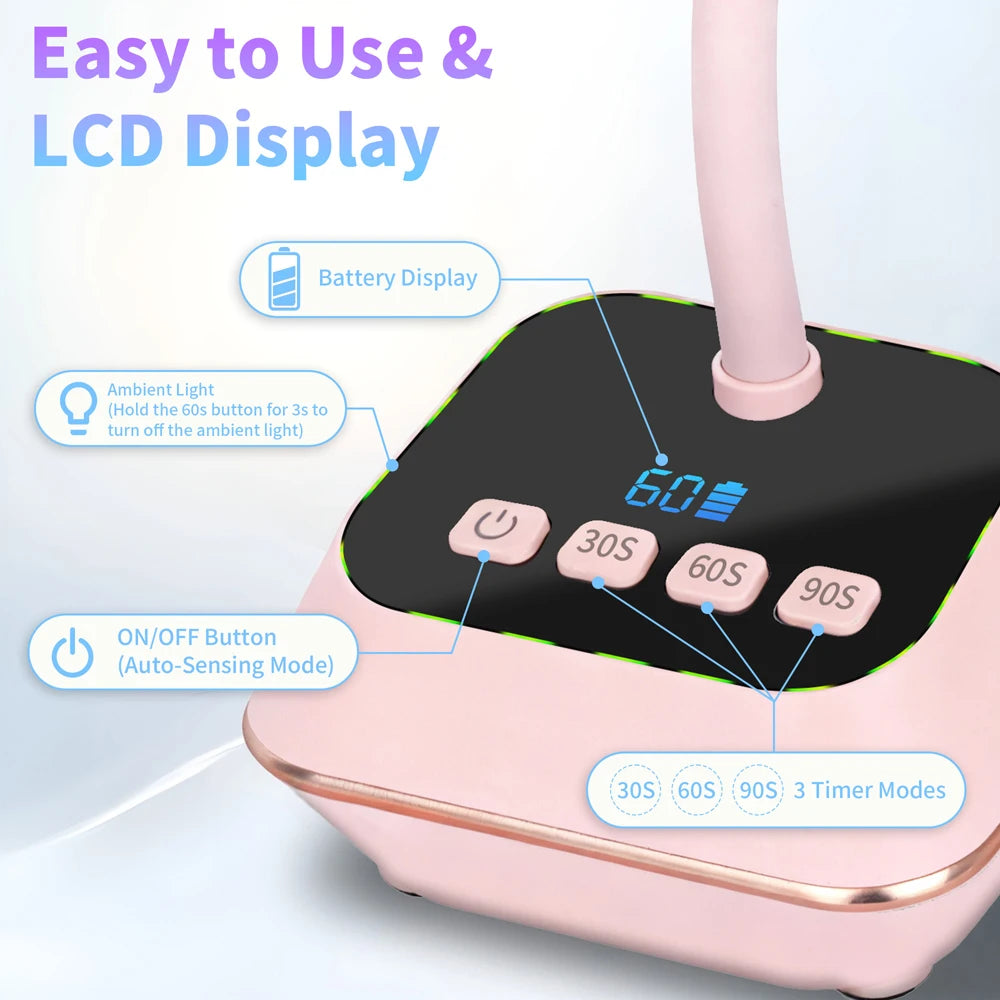 Ai Sensor Nail Lamp 36W 12 Beads LED UV Nail Dryer Wireless Rechargeable Lamp Fast Drying Nail Lamp 360° Bendable Table Lamp