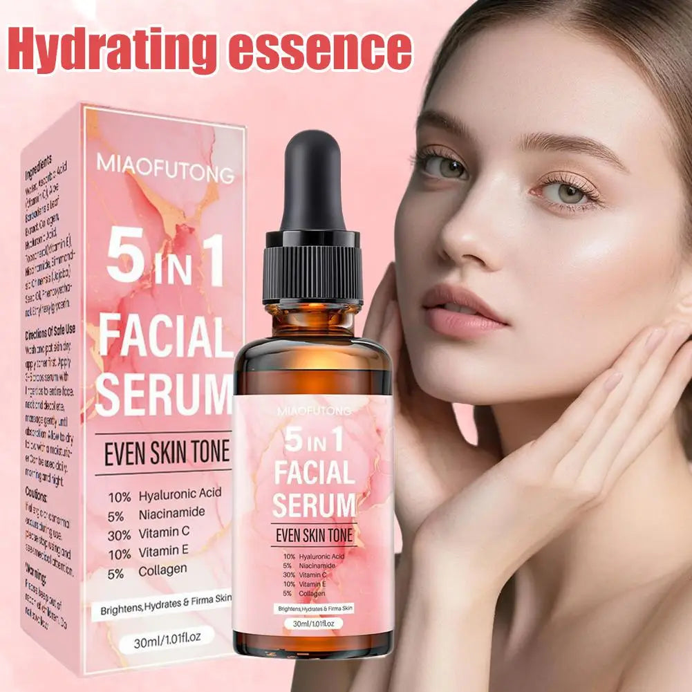 5-in-1 Face Serum Collagen Vitamin C Moisturizing Brightening Essence Skin-Firming Multi-Effect Essence Face Skin Care
