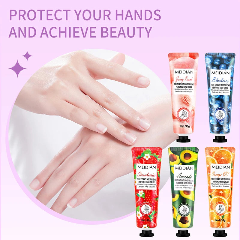 Meidian 5-Piece Fruit Fragrance Hand Cream Set – Moisturizing & Hydrating Hand Care for Dry Skin, Helps Keep Hands Soft, Smooth & Nourished