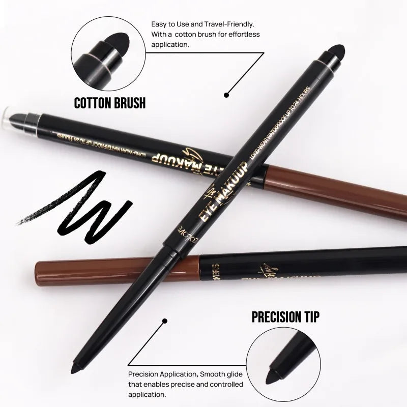 Dual-ended Black Gel Eyeliner Pencil, Waterproof Long-lasting Easy To Apply, Soft Cotton Head Eyeliner Pen, Smooth Eyeliner Pen
