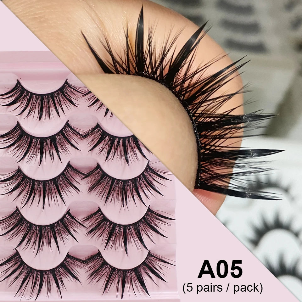 RED SIREN Eyelashes Makeup 5 Pairs Soft Natural Mink Lashes Korean Fashion Manga Lashes