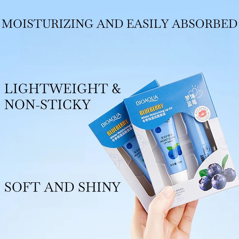 Dreamland Blueberry Lip Care Set 10Ml+2.7G, Contains Vitamin E, Natural Blueberry Extract, Hypoallergenic Alcohol-Free Formula, Includes Lip Balm and Lip Mask, Provides You with a Good Lip Care Experience, Seasonal Maintenanc