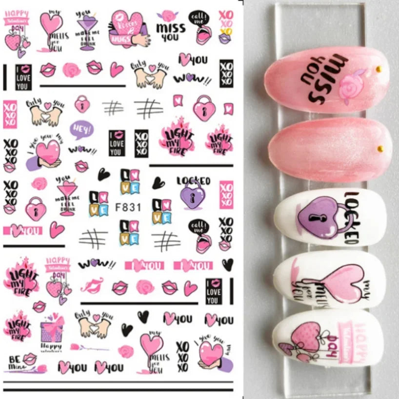 1PCS Laser Love Letter Nail Sticker Nail Art Decoration Flower Star supplies Decals Press On Nails Stickers Parts