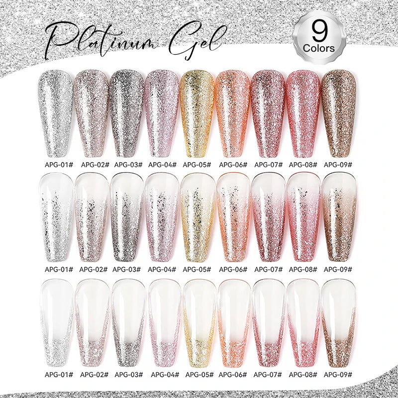 AS 15ml Sparkle Platinum Gel Nail Polish Shiny Pink Gold Silver Glitter Painting Gel Drawing Semi Permanent Tpo Free Varnish