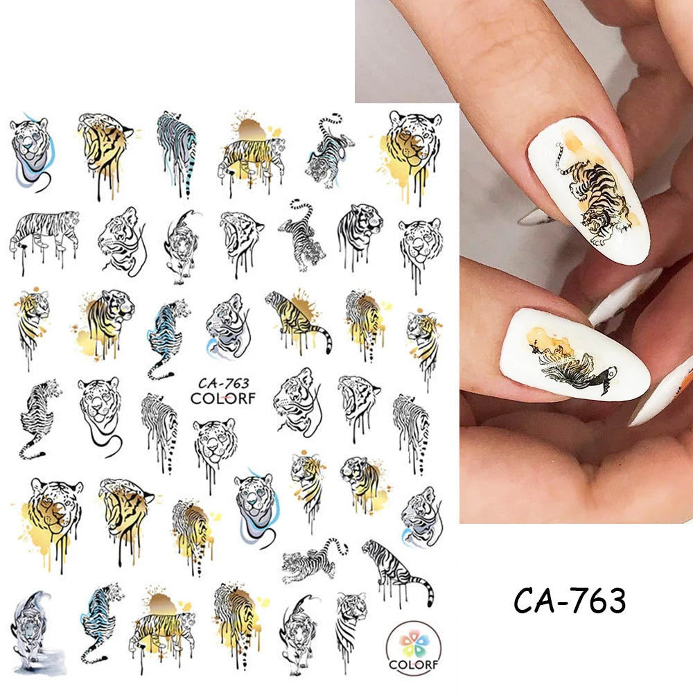 Press on Nails Tiger Symbol Nails Decals Design Fierce Wild Animal Leopard Decoration Manicure Stickers Nails Accessories Tools