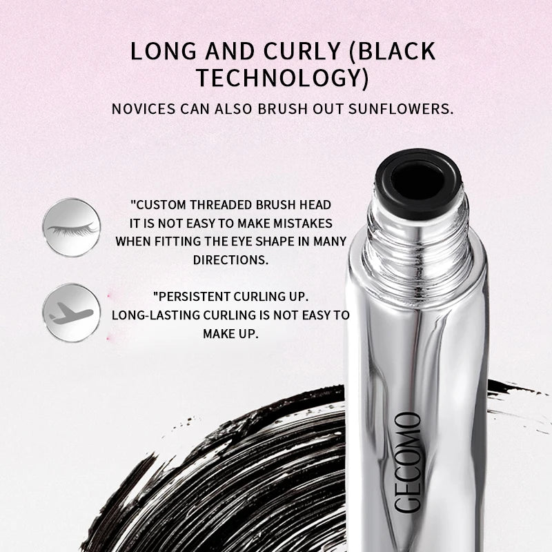 GECOMO Small Silver Tube Eyelash Mascara Brown - 12H Waterproof Long Thick Dense Curly Non-smudging Long-lasting Natural
