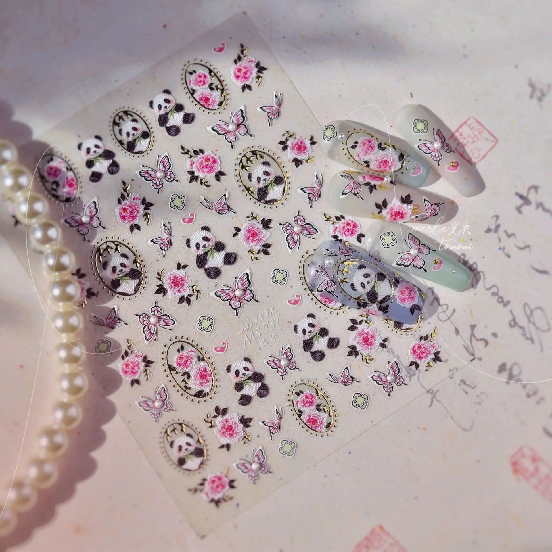 1pcs 5D Embossed Chinese Bamboo Panda Design Nail Art Kawaii Stickers Self-adhesive Transfer Nail Decorations Slider Decals DIY