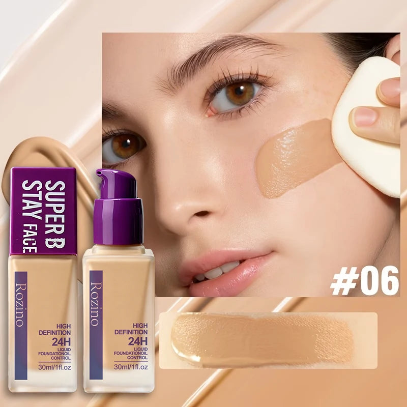 Full Coverage Liquid Foundation, Long-Lasting Oil-Control Matte Primer, Smooth and Non-Caking, Conceals Blemishes and Spots