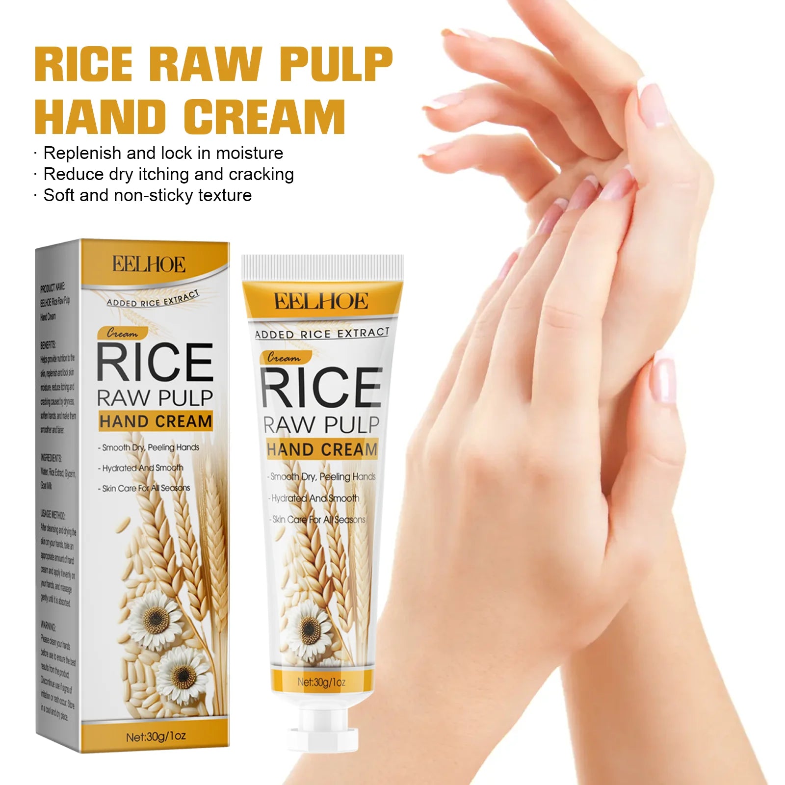EELHOE Rice Extract Moisturizing Hand Cream for Dry Rough Hands  Brightening Skin Nourishing Itch Relief Gentle Care Hydration