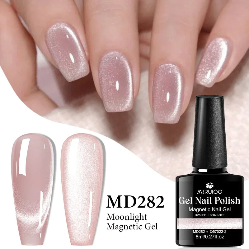 8ml Moonlight Cat Magnetic Gel Nail Polish Pink Silver Glitter Semi Permanent UV Gel Varnish Soak Off Nail Supplies Manicure