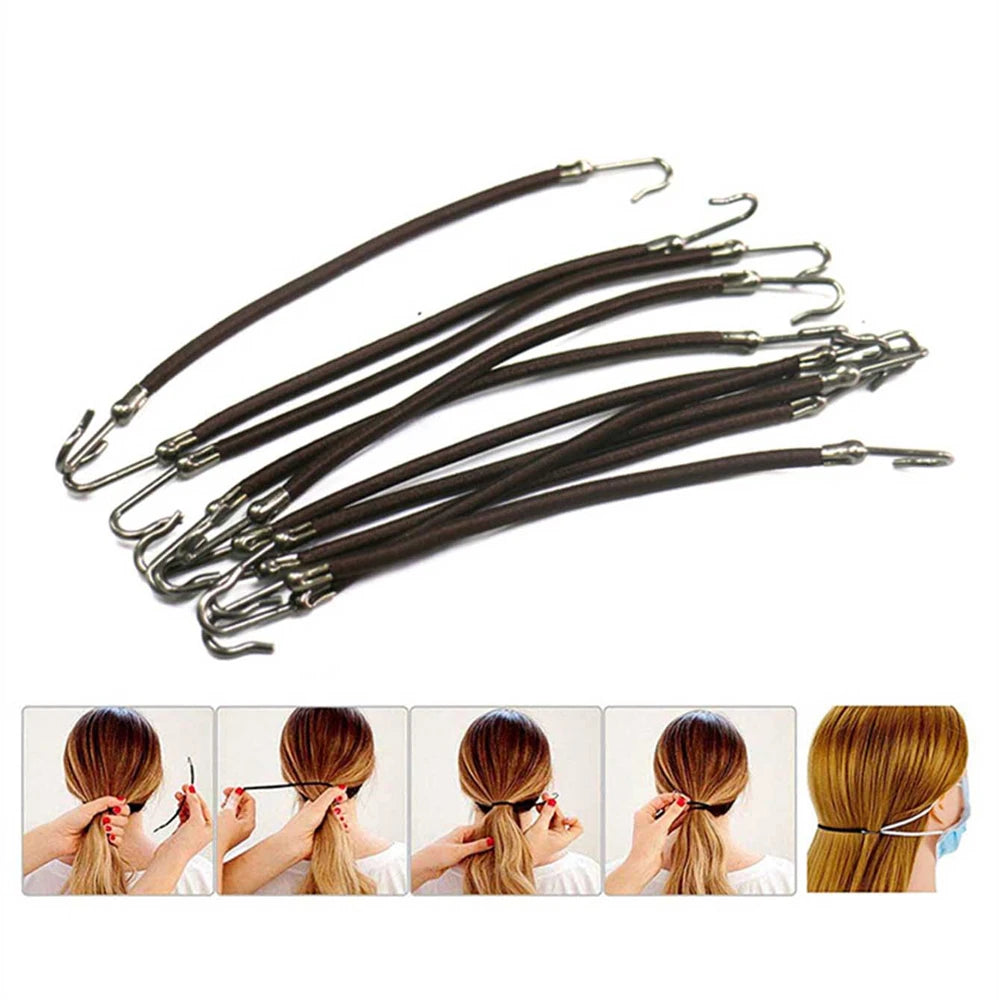 6pcs Girls Headwear Bungee Gum Band With Hook Elastic Bows Hair Band Ponytail Holder Elastic Clips