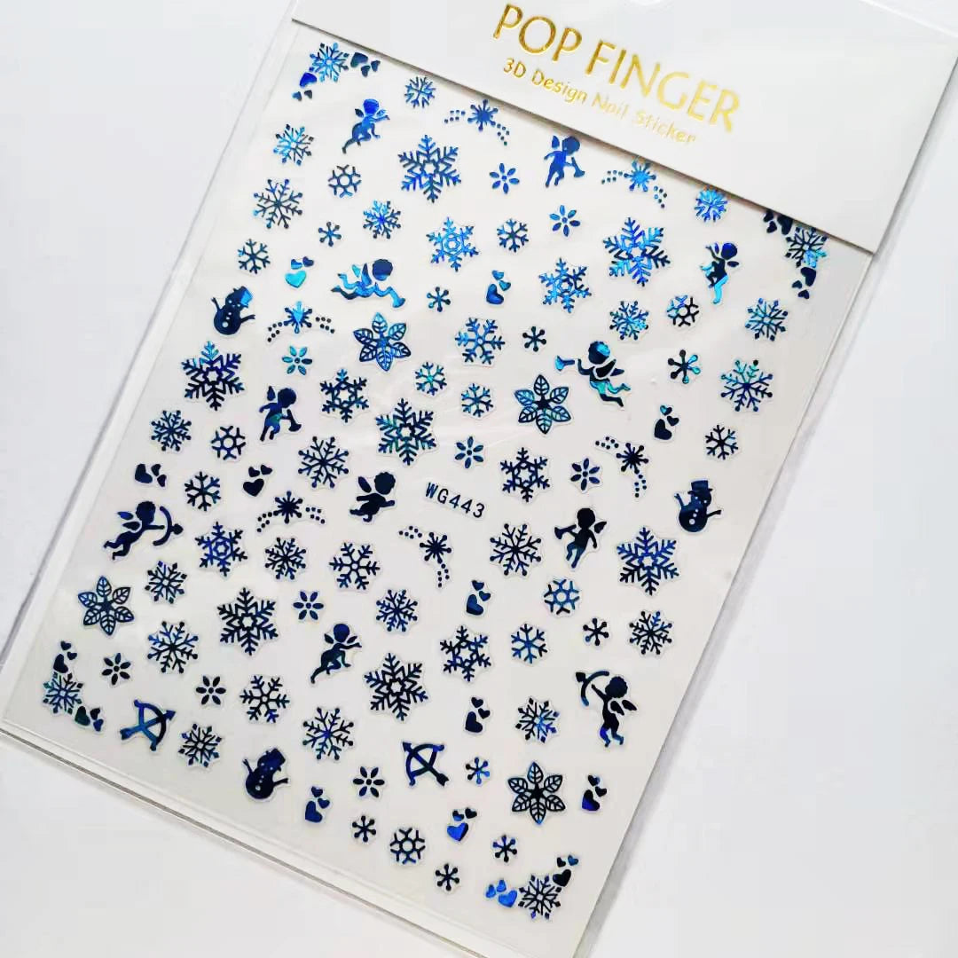 Sliver Bronzing 3D Christmas Nail Art Decoration Sticker Sparkly White Colorful Glitter Geometry Snowflake Winter Slider Foil