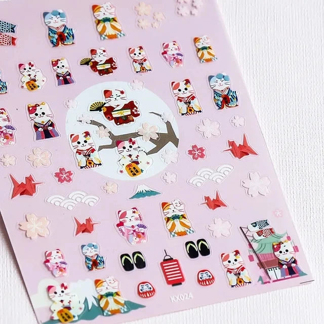 Golden Lucky Cat Nail Art Decorations Stickers Good Luck Gong Xi Fa Cai 5D Self Adhesive Nail Decals Wholesale Dropshipping
