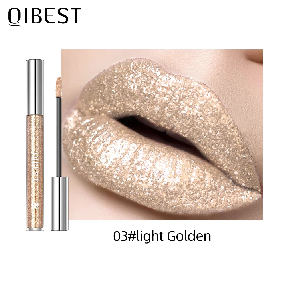 Diamond Glitter Liquid Lipstick Waterproof Long Lasting Pearl Shiny Lip Gloss Metal Charming Lip Glaze Tint Makeup For Women