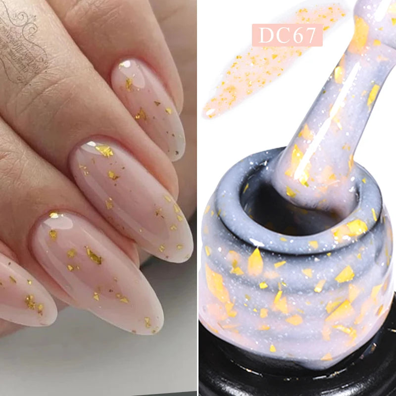 MTSSII 7ml Gold Foil Glitter Rubber Base Gel Self-leveling Semi Permanent Soak Off UV LED Gel Varnish For Nails Manicure