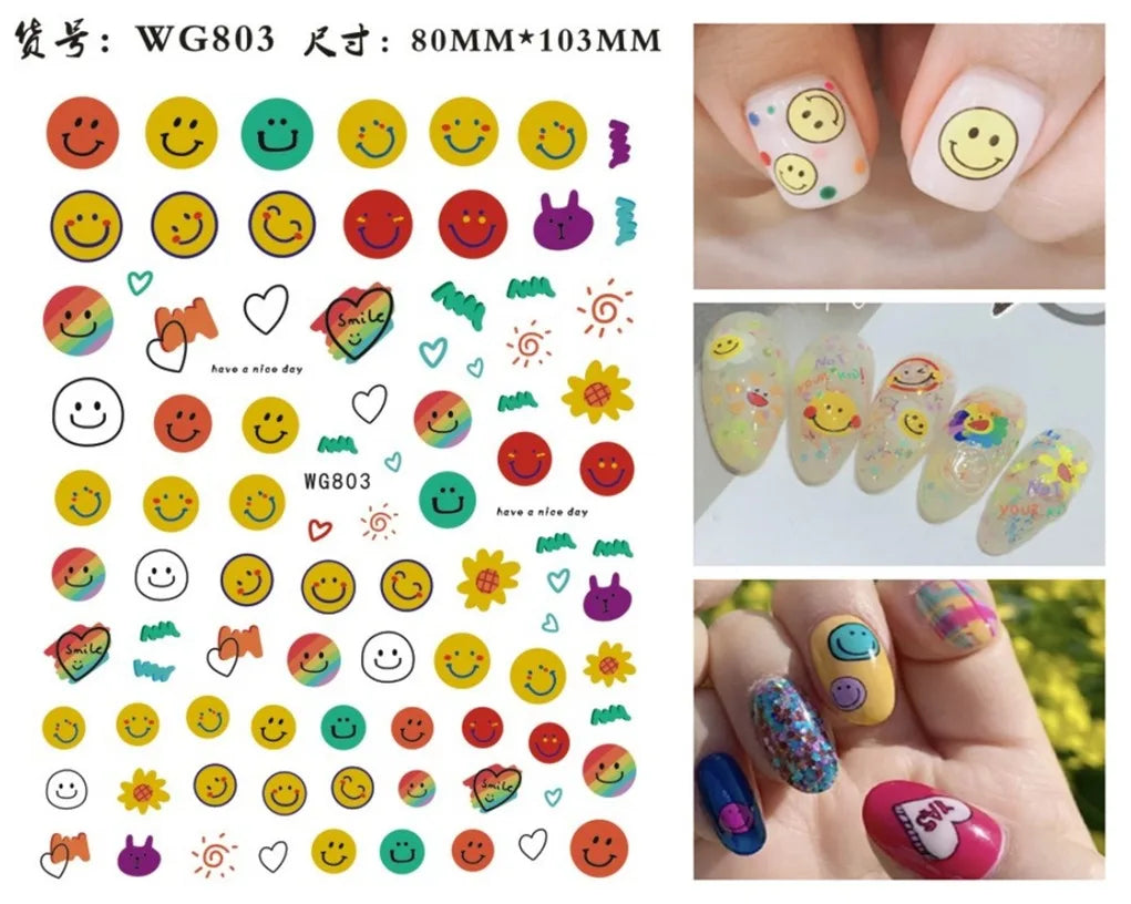 3D Yellow Smile Nlail Art Stickers Nail Decals for Nails Smile Face Manicure Japanese Design DIY Cute Nail Decals Accessories