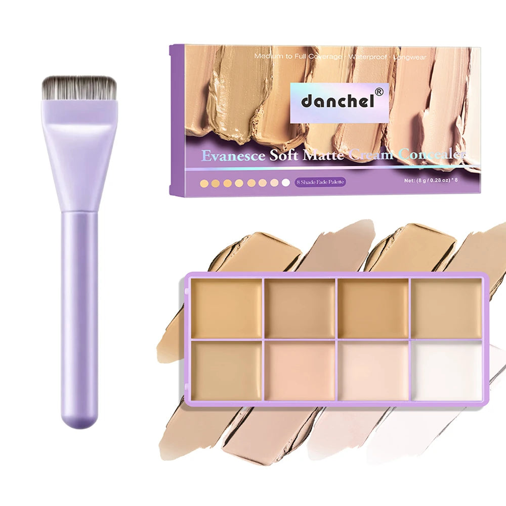 Full Coverage Concealer Palette 8 Colors Soft Matte Cream Concealer With Cosmetic Brush Waterproof Oil Control Long Lasting Cove