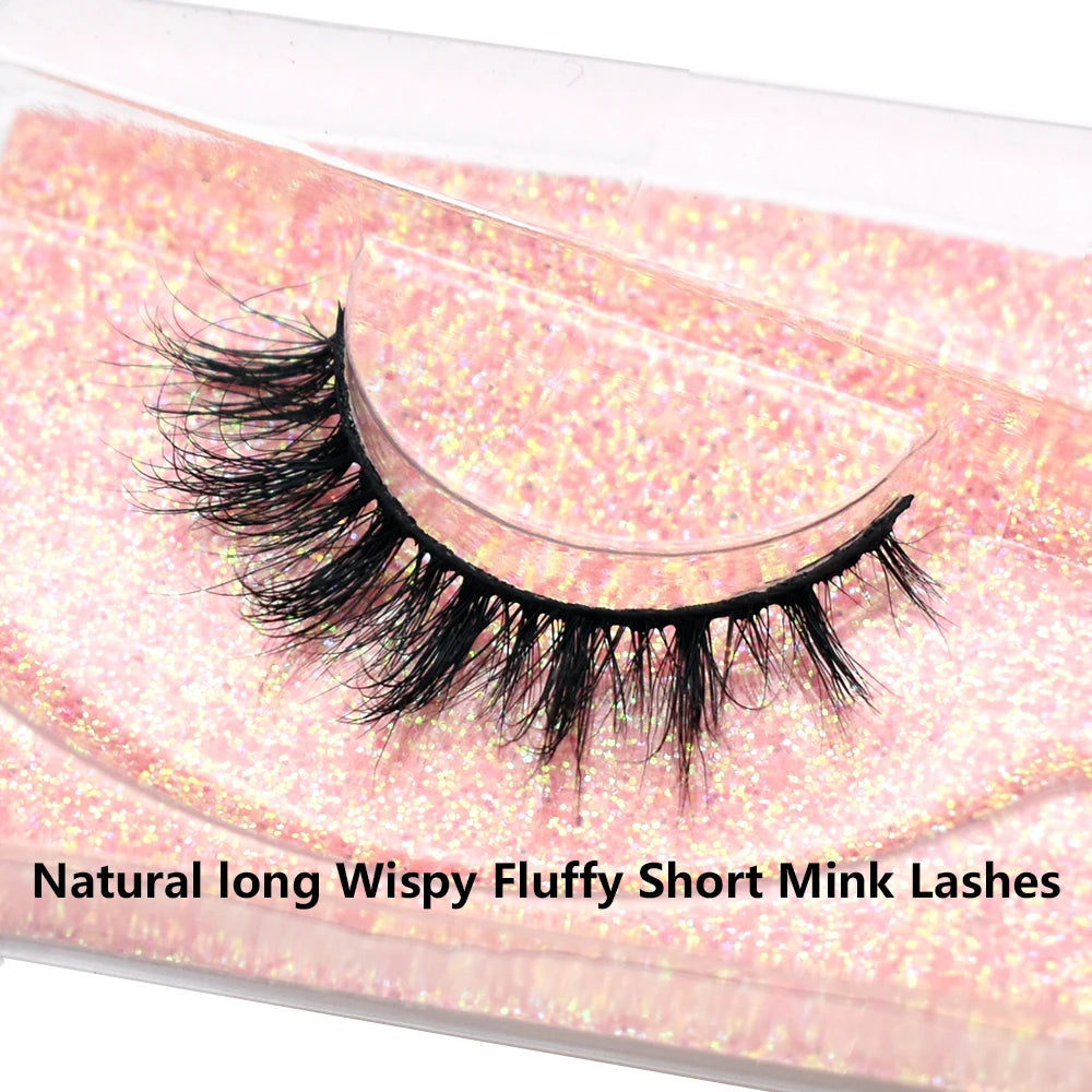 FOXESJI Real Mink Fluffy Short Eye Lashes Extension Wispy Soft Natural Short False Eyelashes Daily Wear Full Strip Lashes Makeup
