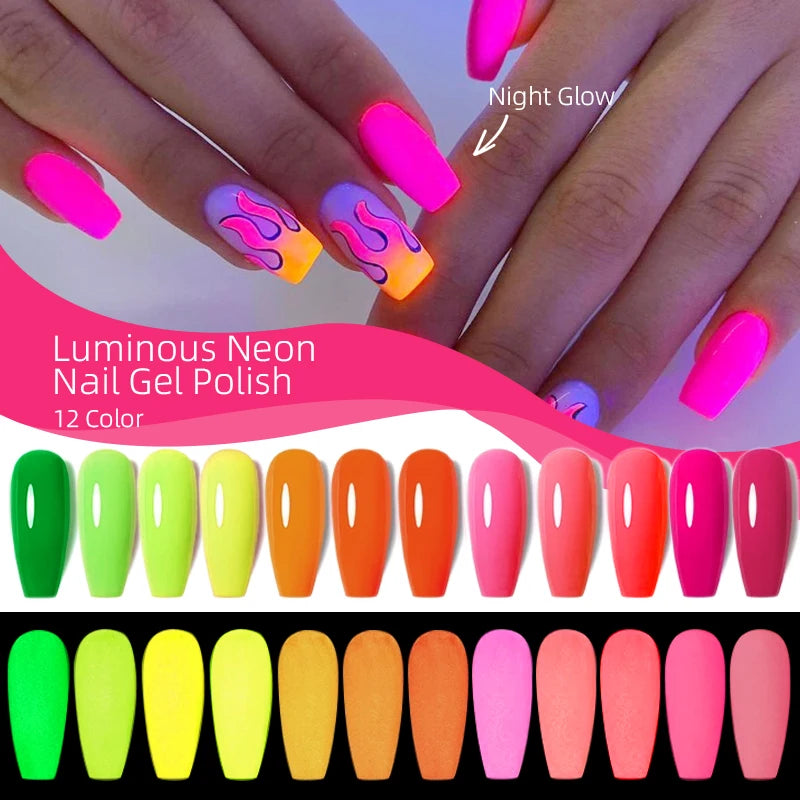 15ml Neon Luminous Gel Nail Gel Polish UV Soak off Lacquer Varnishes Summer Candy Hot Pink Green Yellow Nails Art