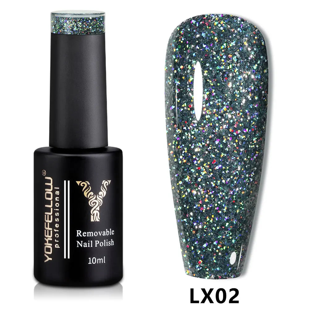 2024 New YOKEFELLOW 10ML Reflective Glitter Gel Nail Polish Soak Off UV Gel Varnish Colorful Nail Gel Polish For Manicure