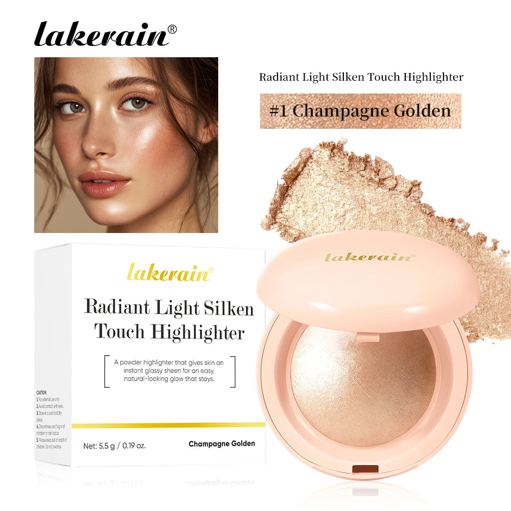 Lakerain Silken Touch Highlight Powder Smooth Texture Luminous Finish Long Lasting Makeup Waterproof Baked Highlighter Powder