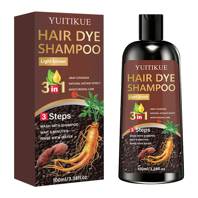 YUITIKUE 3-in-1 Light Brown Hair Dye Shampoo | 3-Step Easy Application For Natural Gray Coverage & Moisturizing Care 100ml