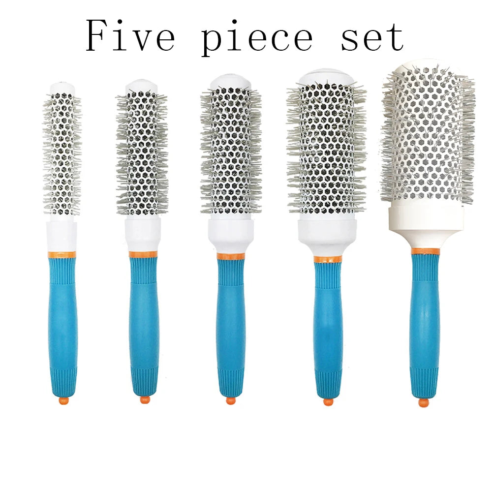 Professional Salon Hair Brush & Comb Set - Round Curly Hair Styling Tool with Rollers, Blue