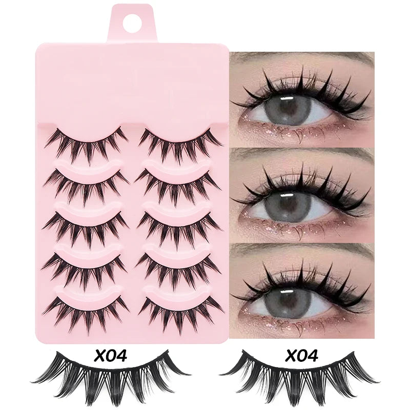 DINGSEN 5 Pairs Manga Lashes Eyes Lashes Soft Natural Long Eyelashes Fake Lashes Anime Wispy Strip False Eyelashes Makeup