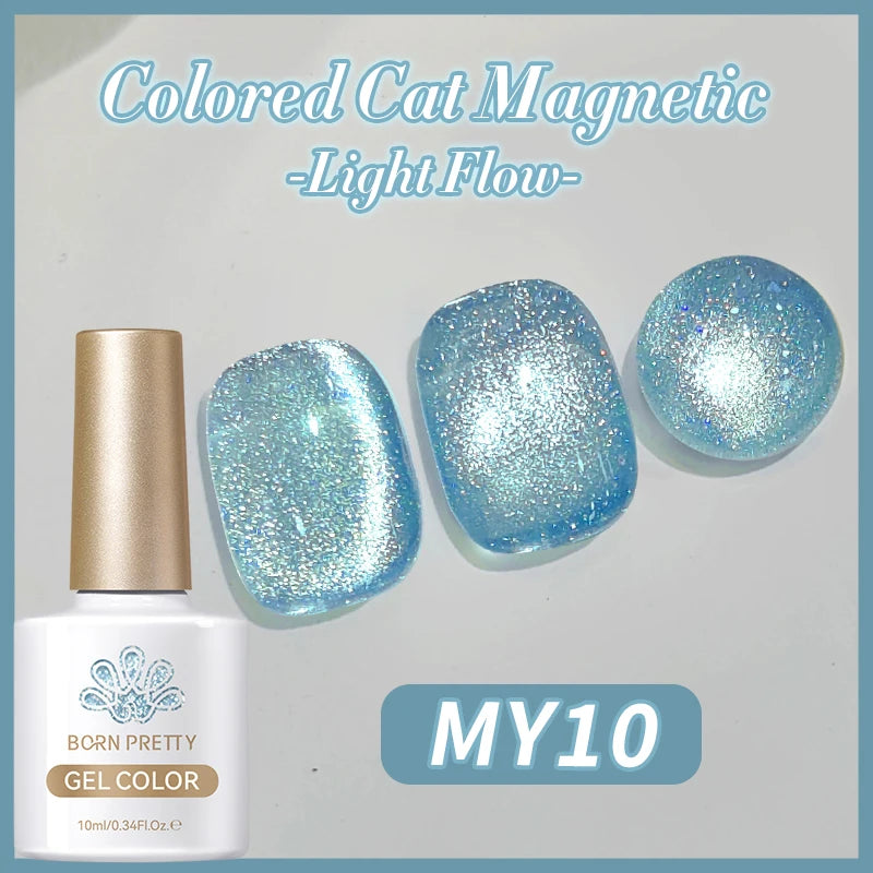 BORN PRETTY 10ml Blue Glass Bead Cat Magnetic Gel Ultra Shine Summer Glitter Semi Permanent Soak Off UV Gel Nail Art Varnish
