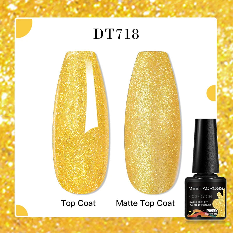 MEET ACROSS 7ml Red Blue Green Metallic Gel Nail Polish Super Bright Mirror Effect Semi Permanent LED UV Gel Nail Art Varnish