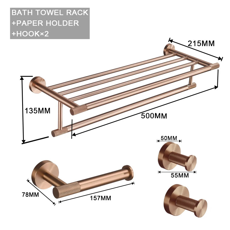 Brushed Rose Gold Accessories Set Toilet Brush Holder Toilet Paper Holder Towel Bar Rail Rack Hanger Hook Soap Dish Hardware