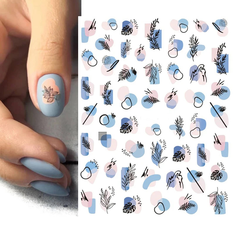 3d Nail Art Decals Geometric Lines Daisy Sunflowers Letters Adhesive Sliders Nail Stickers Decoration For Manicure