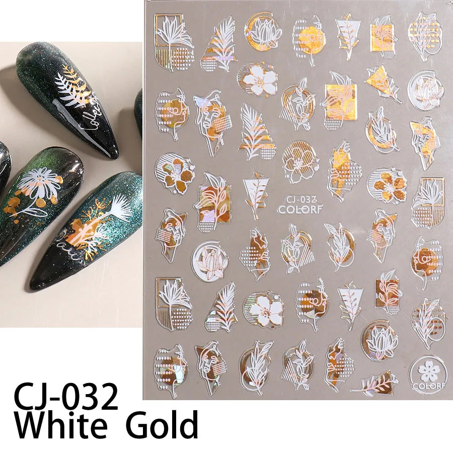 Shiny Gold Star Moon Sun Nail Stickers for Manicure Accessories Heart Feather Animals Printing Self Adhesive Nail Wrap
