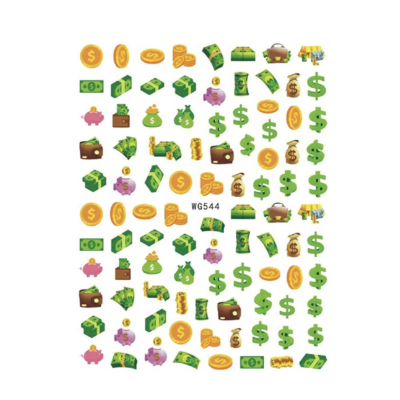 3D Money Dollar Sign Nail Art Stickers Decal Wealthy Rich Style Self Adhesive Nails Acrylic Manicure Tips Decoration Tool