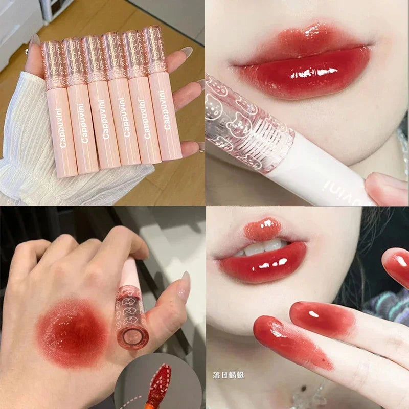 Cherry Pink Mirror Water Lip Gloss Lip Glaze Transparent Glass Lip Oil Waterproof Liquid Lipstick Nude Brown Clear Tint Makeup